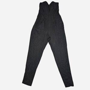 Black Strapless Sweetheart Jumpsuit with Pockets